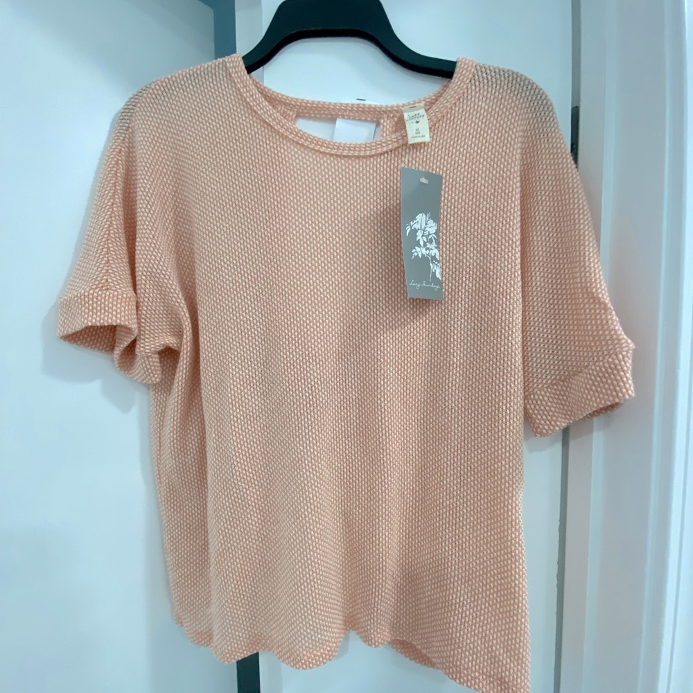 NWT Lazy Sundays Peach Orange Knit Short Sleeve Sweater Top Blouse Sz Medium M